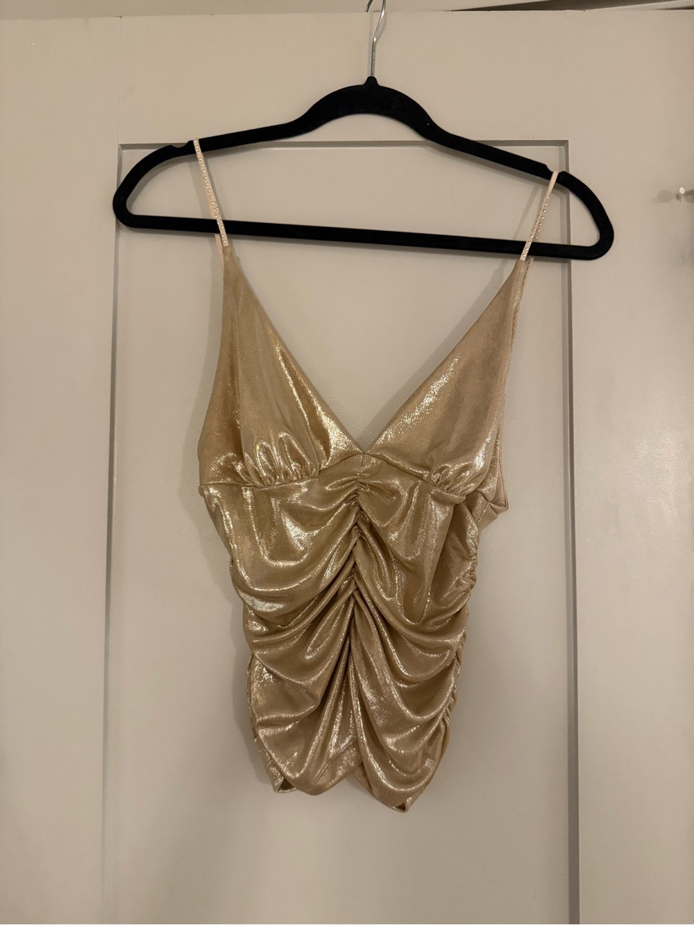 Urban Outfitters Metallic Gold Ruched V-Neck Cami